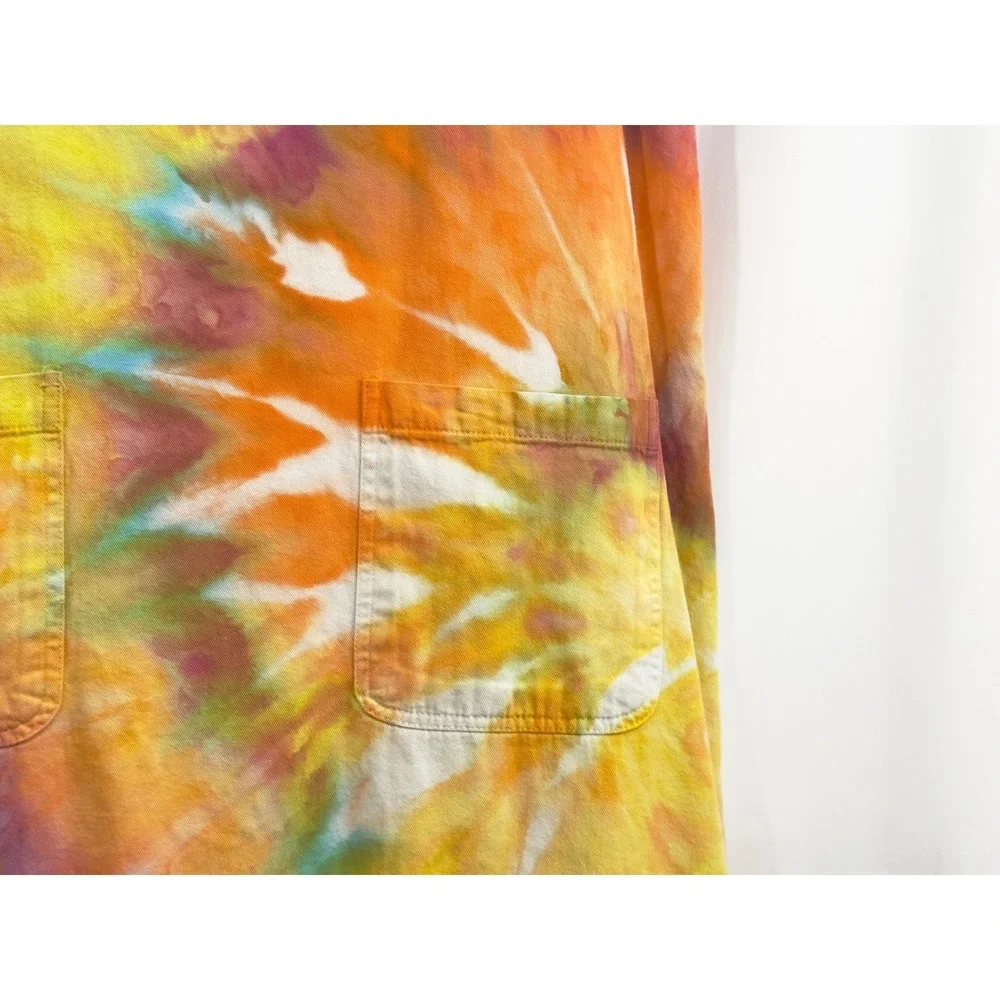 Las Olas Large Dress Handmade Tie‎ Dye Fringe Hem Short Sleeve Shift Knee249